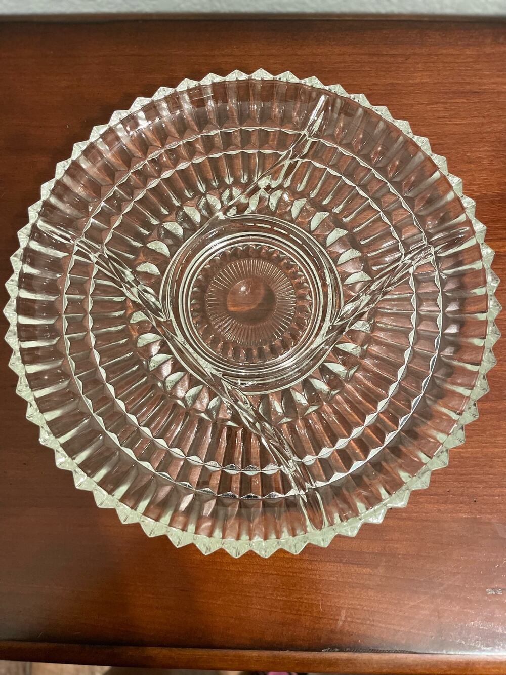 Vintage Kromex glass 12” 5 compartment relish tray.